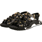 Dolce & Gabbana Black Leather Studded Slides Sandals Shoes MV7033-41