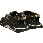 Dolce & Gabbana Black Leather Studded Slides Sandals Shoes MV7033-41