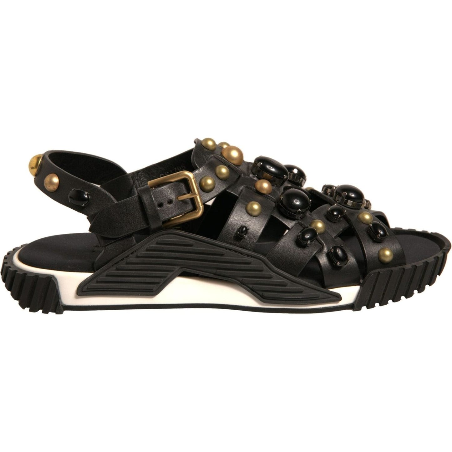 Dolce & Gabbana Black Leather Studded Slides Sandals Shoes MV7033-41