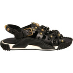 Dolce & Gabbana Black Leather Studded Slides Sandals Shoes MV7033-41