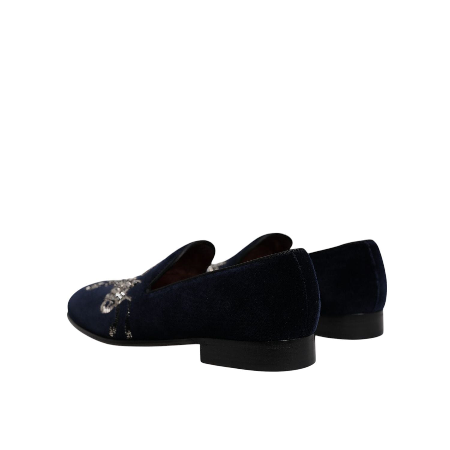 Dolce & Gabbana Black Velvet Floral Gun Loafers Dress Shoes