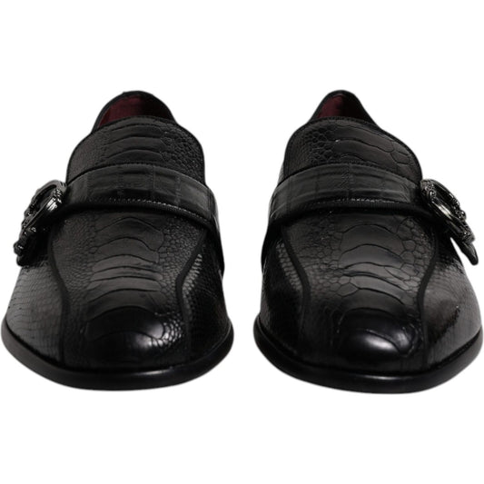 Dolce & Gabbana Black Exotic Leather DG Logo Loafers Formal Dress Shoes MV6790-42