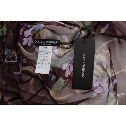 Dolce & Gabbana Black Key Floral Print Silk Blouse T-shirt