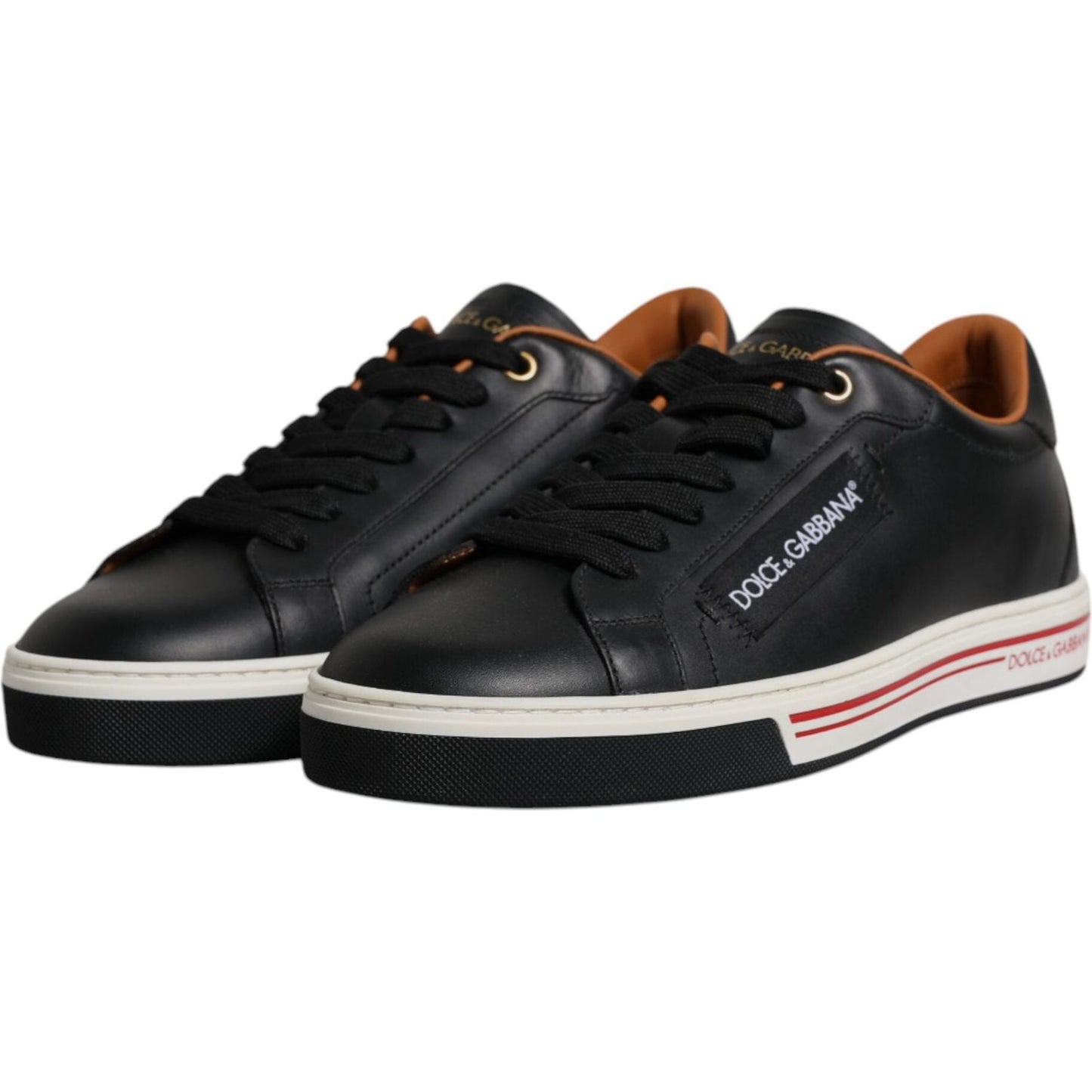 Dolce & Gabbana Black Leather Low Top Men Sneakers Shoes MV6775-39