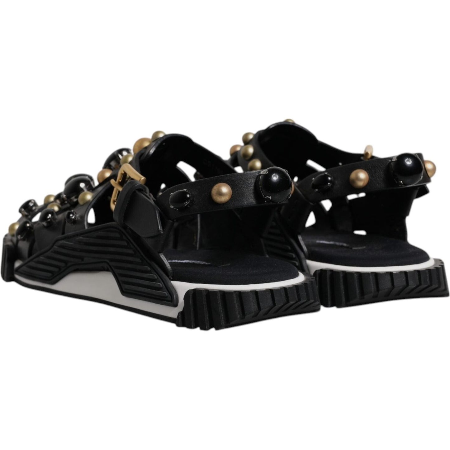 Dolce & Gabbana Black Leather Studded Slides Sandals Shoes MV6803#2-39
