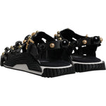 Dolce & Gabbana Black Leather Studded Slides Sandals Shoes MV6803#2-39
