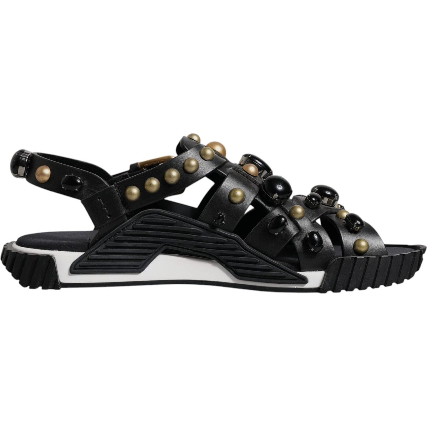 Dolce & Gabbana Black Leather Studded Slides Sandals Shoes MV6803#2-39