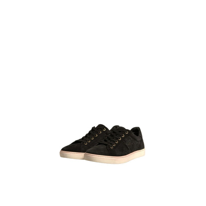 Dolce & Gabbana Black Logo Suede Leather Men Sneakers Shoes