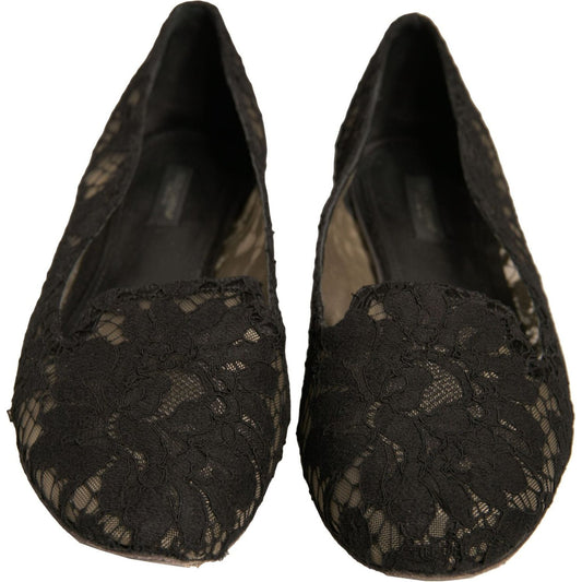 Dolce & Gabbana Black Taormina Lace Slip On Flats Shoes LA12342-41