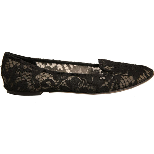 Dolce & Gabbana Black Taormina Lace Slip On Flats Shoes LA12342-41
