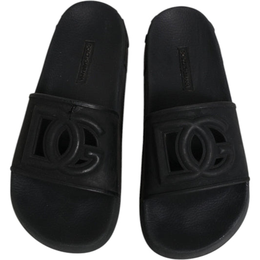 Dolce & Gabbana Black Rubber Slides Sandals Beachwear Shoes LA12371-37