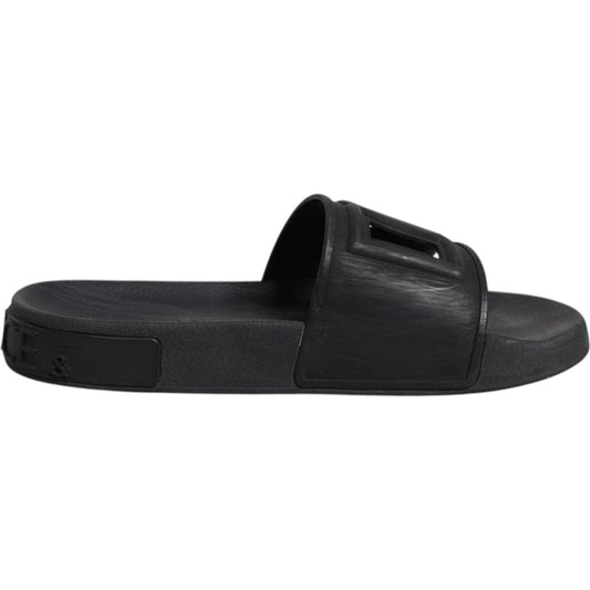 Dolce & Gabbana Black Rubber Slides Sandals Beachwear Shoes LA12371-37