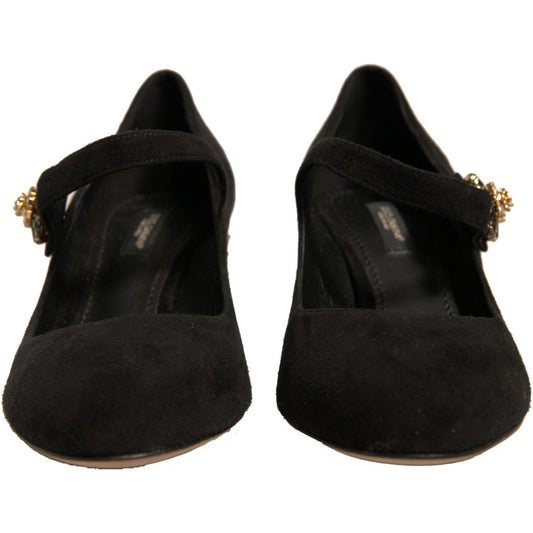 Dolce & Gabbana Black Suede Jewelled Mary Jane Pumps Shoes LA12352-37