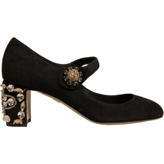 Dolce & Gabbana Black Suede Jewelled Mary Jane Pumps Shoes LA12352-37
