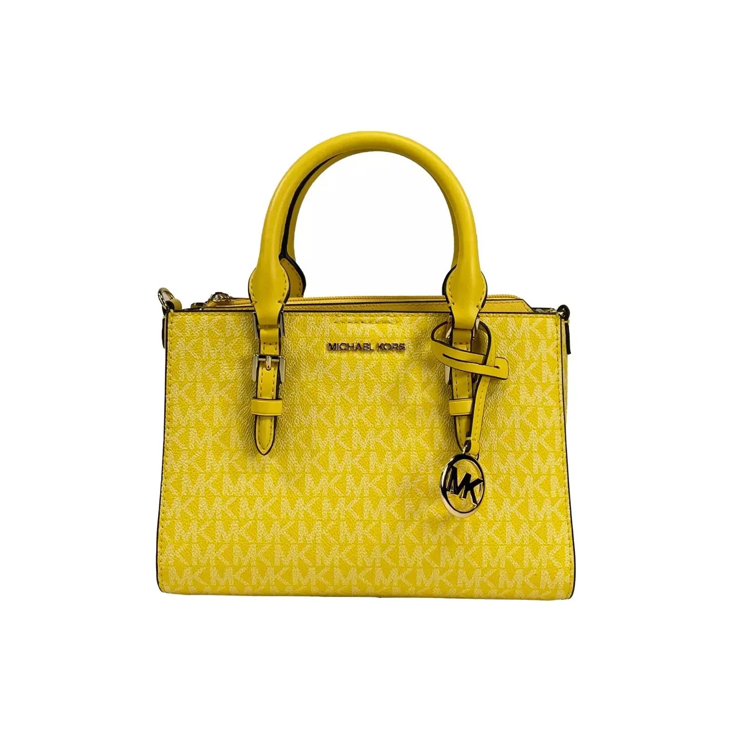 Front view with bag zipped and handles upright.