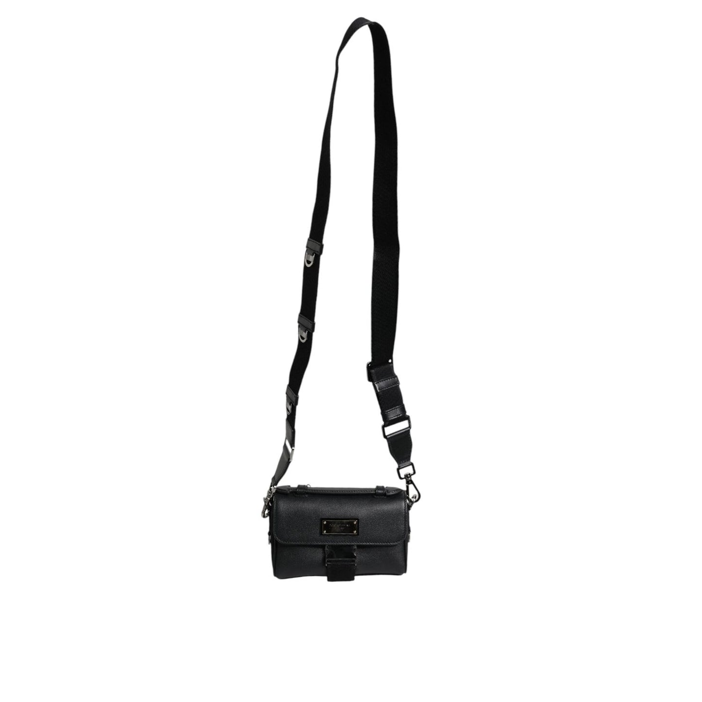Dolce & Gabbana Black Logo Plaque Leather Buckled Shoulder Crossbody Bag