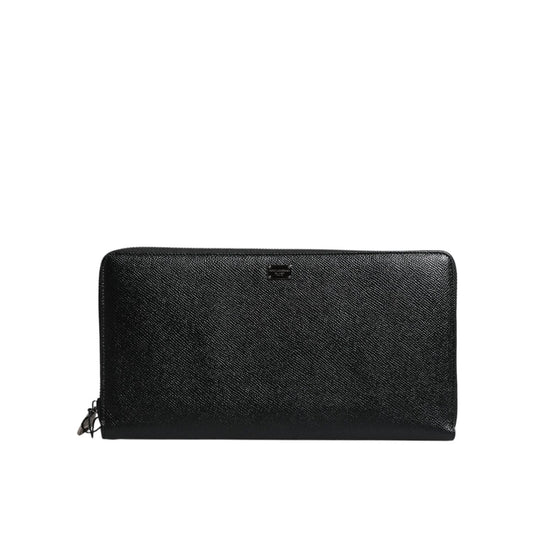 Dolce & Gabbana Black Calfskin Leather Logo Zip Around Continental Wallet BAG4069