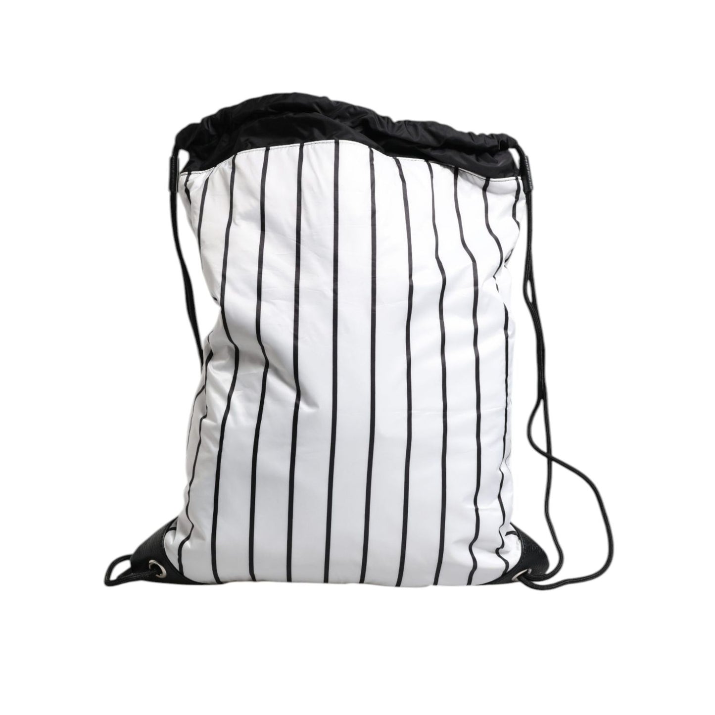 Dolce & Gabbana Black White Striped Polyester Drawstring Bag