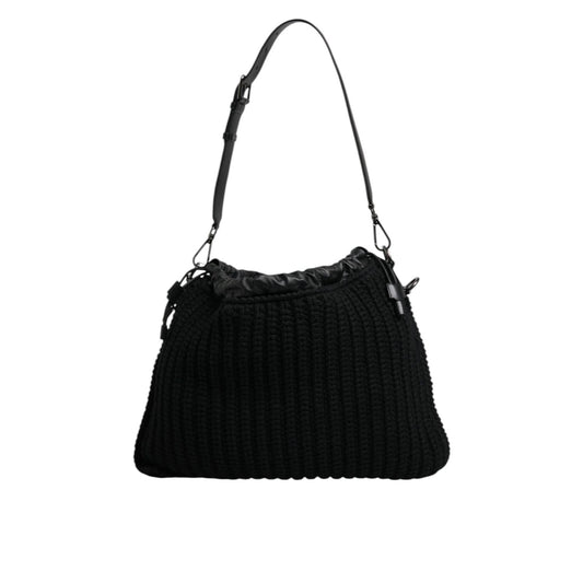 Dolce & Gabbana Black Cashmere Knitted Leather Shoulder Bag BAG1654