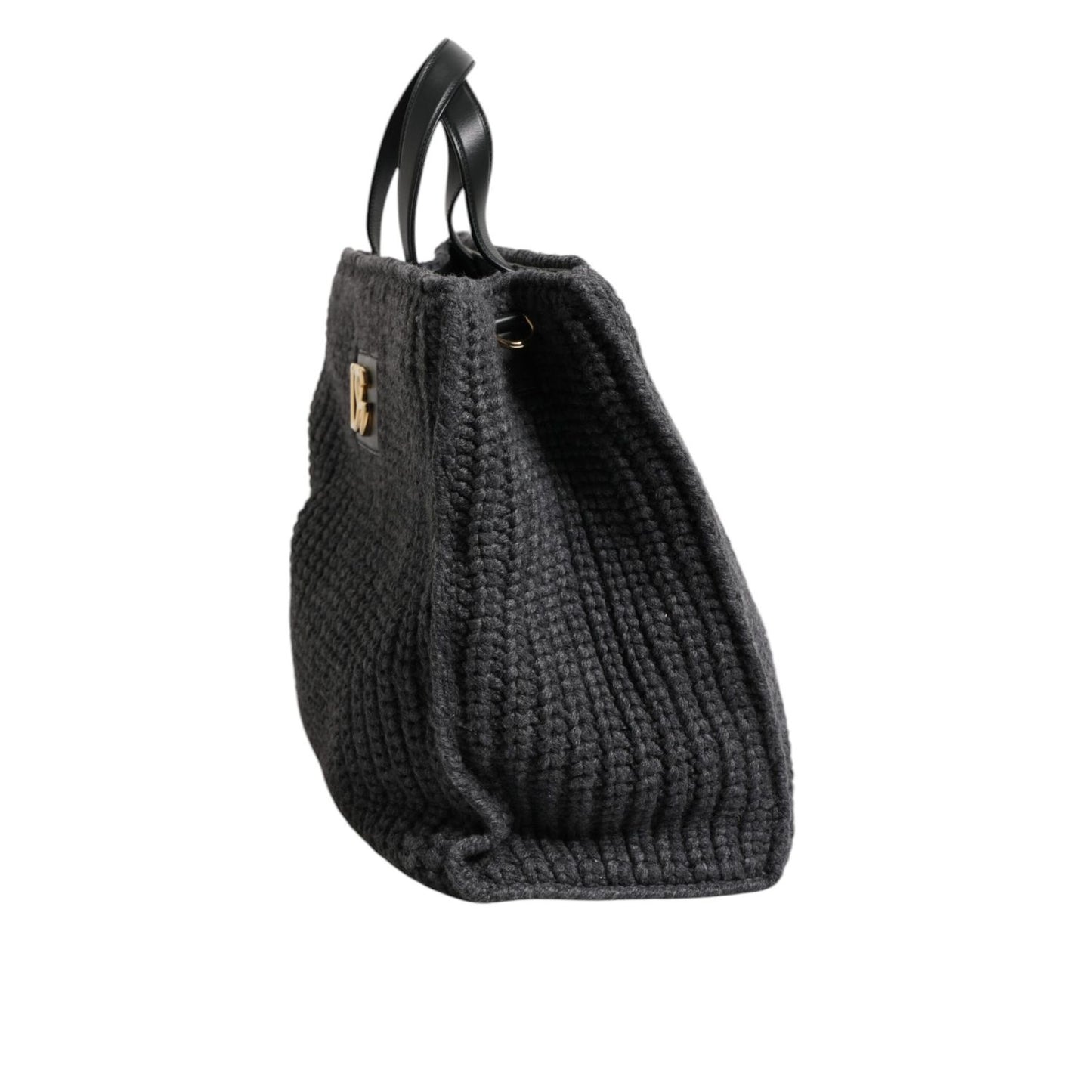 Dolce & Gabbana Black Large Knitted Crochet Shoulder Shopper DG Logo Bag