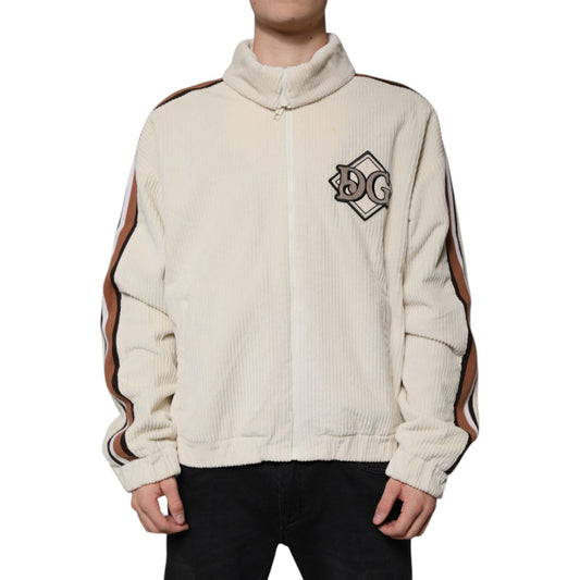 Dolce & Gabbana Beige Logo Applique Cotton Corduroy Full Zip Jacket JKT4189-50