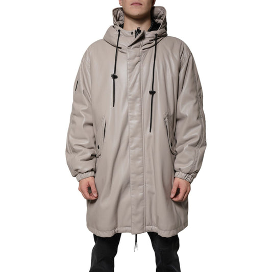 MSGM Beige Full Zip Hooded Long Sleeves Casual Coat Jacket JKT41206-48