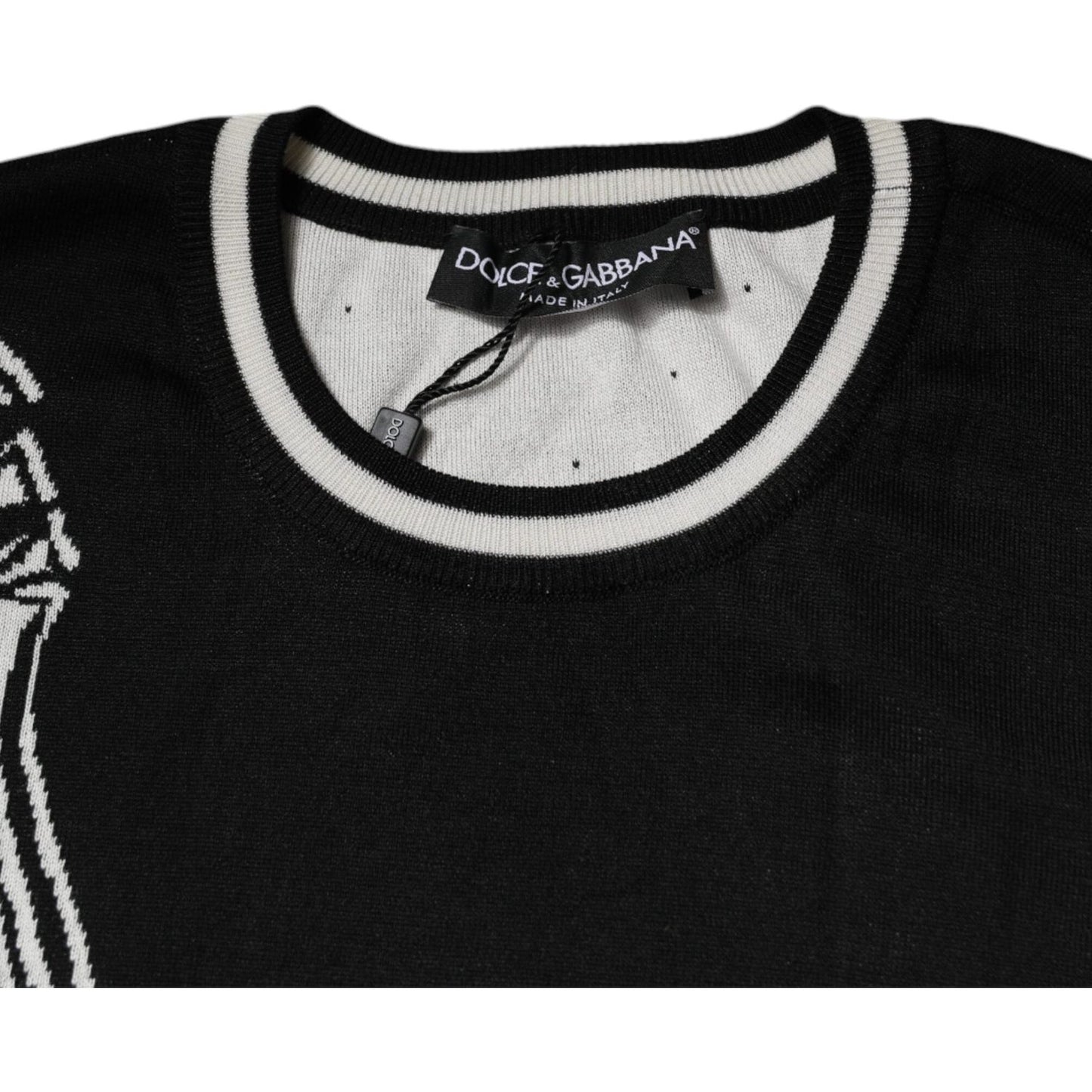 Dolce & Gabbana Black White Guitar Silk Crew Neck Sweater TSH87724-48
