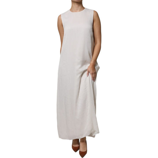 Peserico White Sleeveless Round Neck Shift Long Maxi Dress 1728,67345645728,Clothing,Dresses - Women - Clothing,IT46|XL,Material: 100% Polyester,New with tags,Peserico,White,Women,Women - Clothing DR281347-46