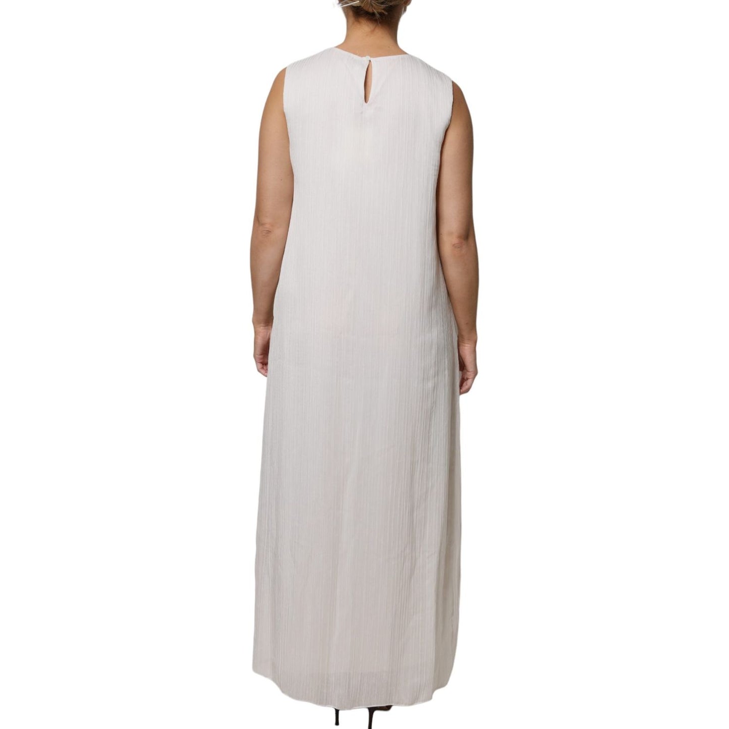 Peserico White Sleeveless Round Neck Shift Long Maxi Dress 1728,67345645728,Clothing,Dresses - Women - Clothing,IT46|XL,Material: 100% Polyester,New with tags,Peserico,White,Women,Women - Clothing DR281347-46