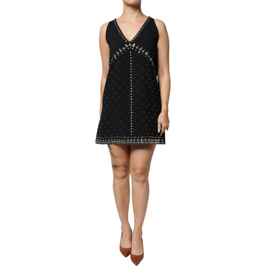 PINKO Black Embellished Polyester Sleeveless Shift A-line Mini Dress 1728,67345645728,Black,Clothing,Dresses - Women - Clothing,IT42|M,Material: 98% Polyester 2% Elastane,New with tags,PINKO,Women,Women - Clothing DR281354-42