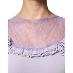 Blumarine Purple Short Sleeves Floral Lace Trim A-line Midi Dress DR281361-40