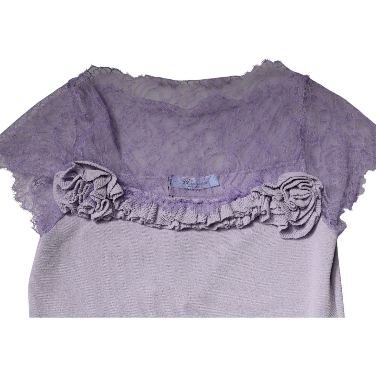 Blumarine Purple Short Sleeves Floral Lace Trim A-line Midi Dress DR281361-40