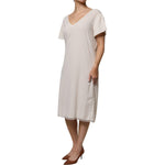 Peserico Off White Short Sleeves V-neck Shift Midi Dress 1728,67345645728,Clothing,Dresses - Women - Clothing,IT40|S,New with tags,Off White,Peserico,Women,Women - Clothing DR281368-40