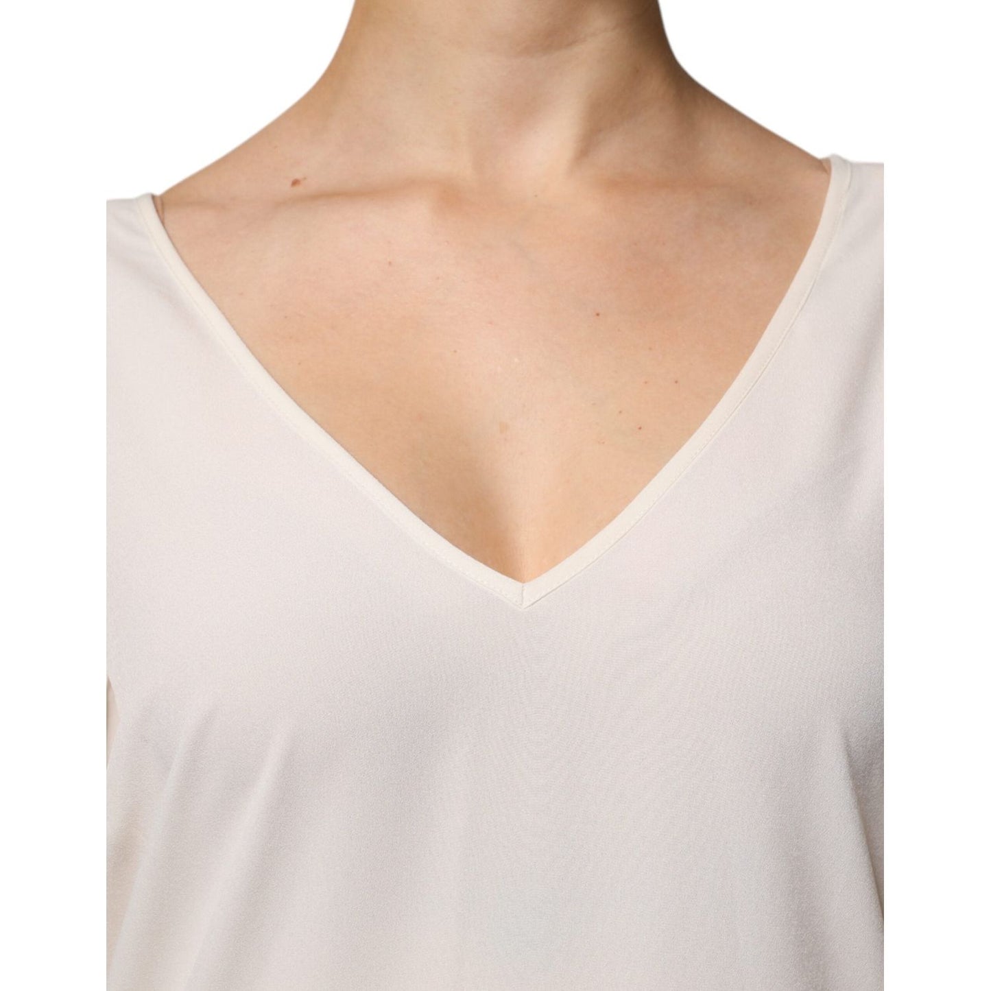 Peserico Off White Short Sleeves V-neck Shift Midi Dress 1728,67345645728,Clothing,Dresses - Women - Clothing,IT40|S,New with tags,Off White,Peserico,Women,Women - Clothing DR281368-40