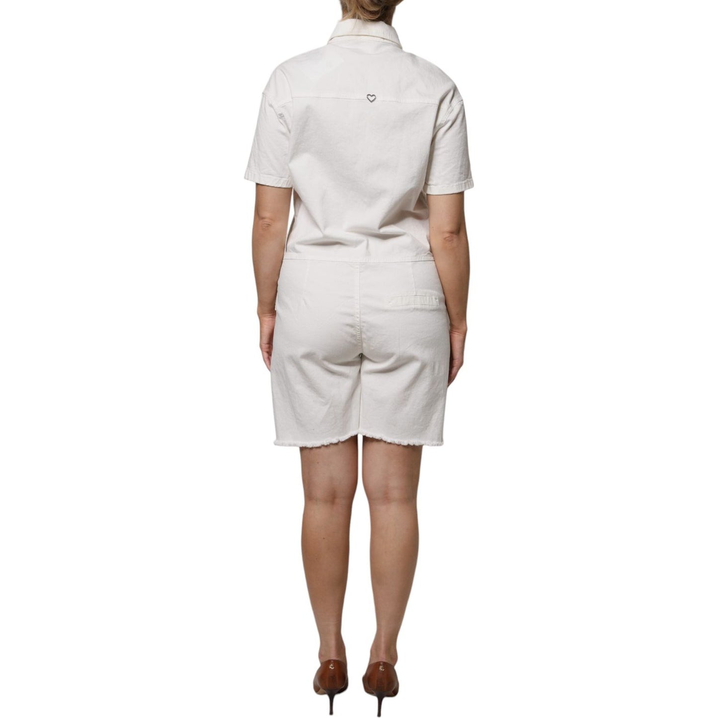 Please White Cotton Short Sleeves Button Down Romper Dress DR281370-40