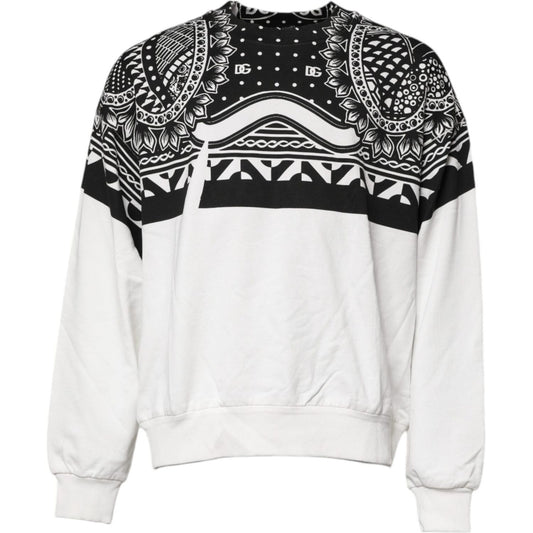 Dolce & Gabbana White Black Print Cotton Sweatshirt Sweater TSH90064-44