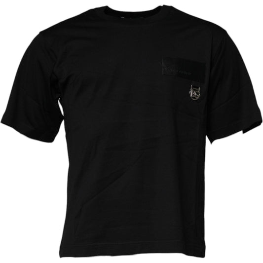 Dolce & Gabbana Black Logo Patch Cotton Crew Neck T-shirt TSH90026-44