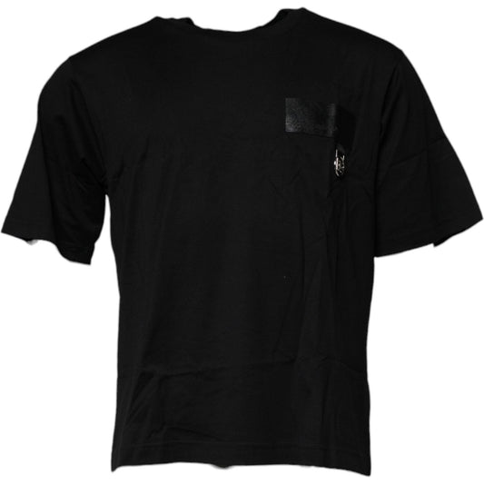 Dolce & Gabbana Black Logo Patch Cotton Crew Neck T-shirt TSH90029-44