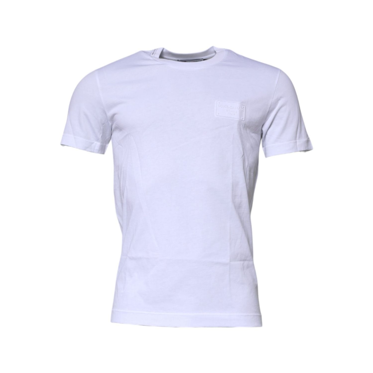 Dolce & Gabbana White Logo Plaque Cotton Crew Neck T-shirt