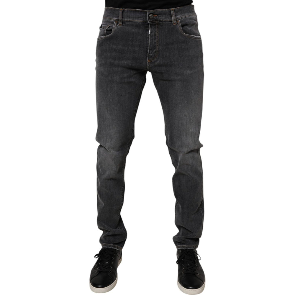 Dolce & Gabbana Dark Gray Washed Cotton Slim Fit Denim Jeans PAN75288-52