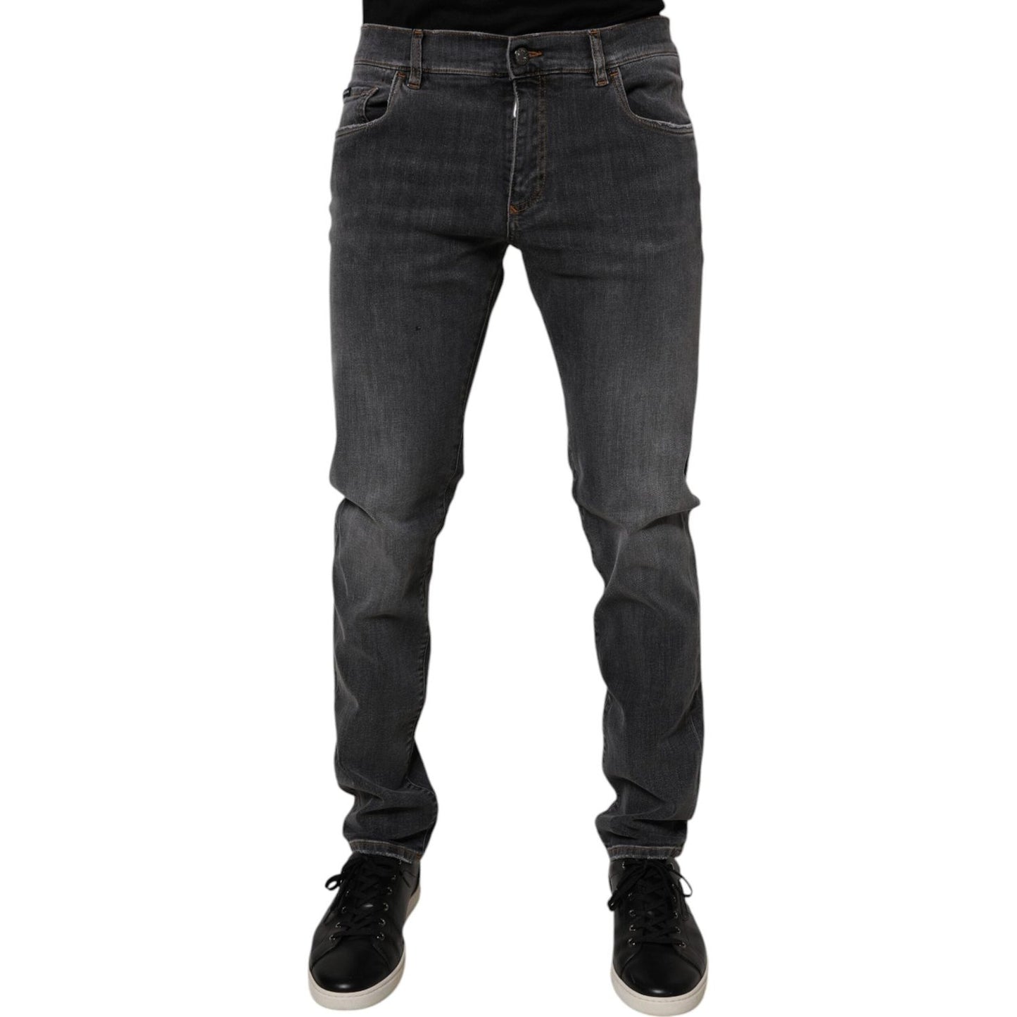 Dolce & Gabbana Dark Gray Washed Cotton Slim Fit Denim Jeans PAN75288-52