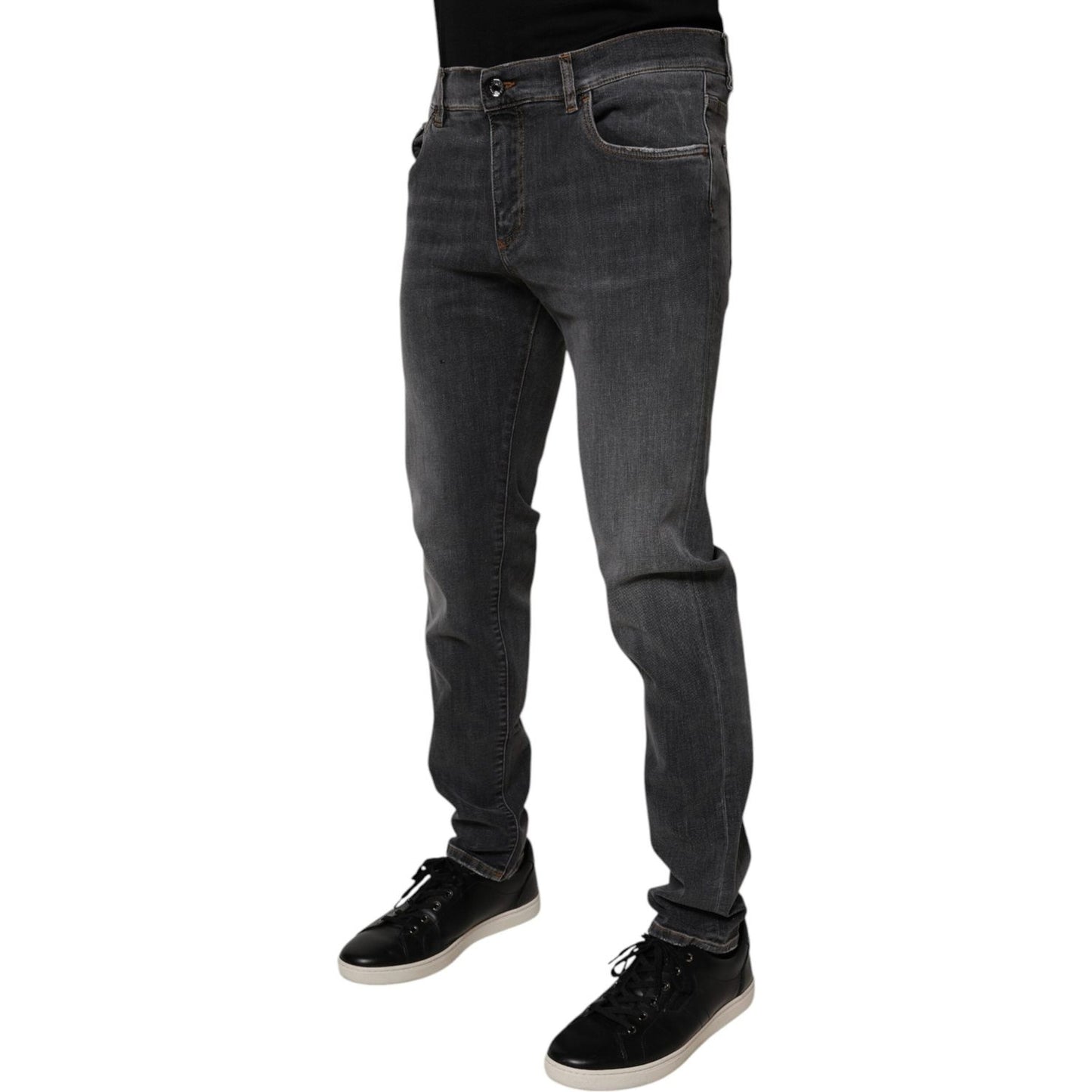 Dolce & Gabbana Dark Gray Washed Cotton Slim Fit Denim Jeans PAN75288-52