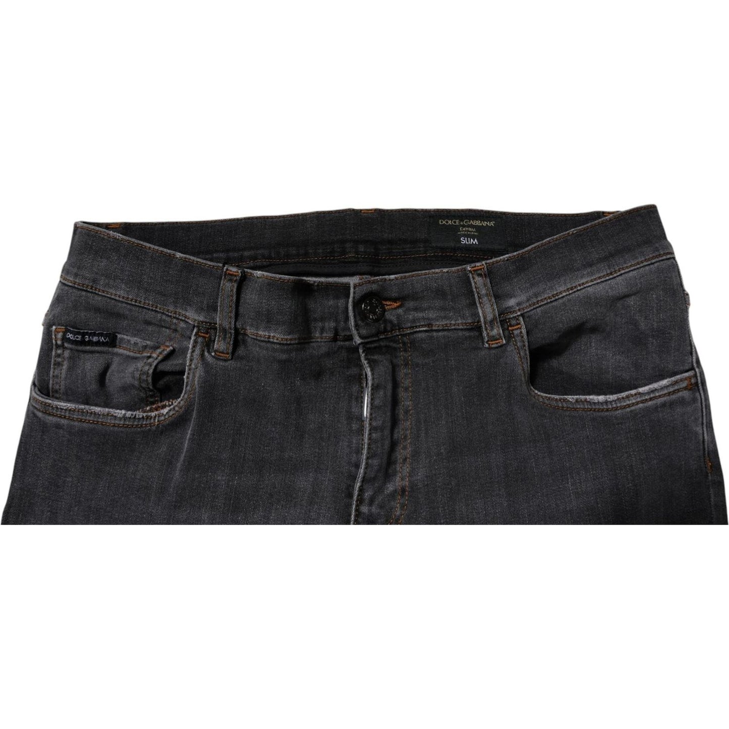 Dolce & Gabbana Dark Gray Washed Cotton Slim Fit Denim Jeans PAN75288-52
