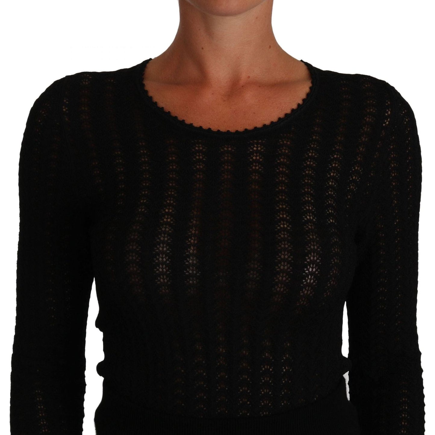 Dolce & Gabbana Black Knitted Wool Sheath Long Sleeves Dress DR1503-40