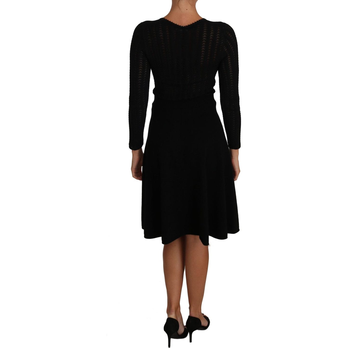 Dolce & Gabbana Black Knitted Wool Sheath Long Sleeves Dress DR1503-40