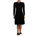 Dolce & Gabbana Black Knitted Wool Sheath Long Sleeves Dress DR1503-40