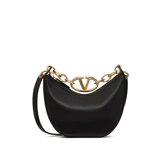 Valentino Garavani Black Leather Mini Hobo Vlogo Shoulder Bag