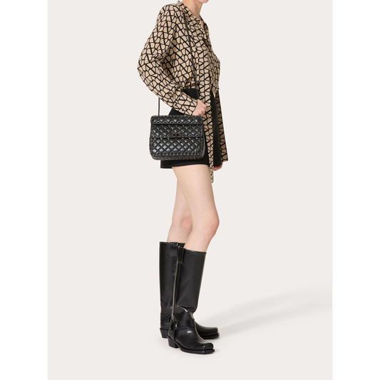 Valentino Garavani Black Nappa Leather Medium Rockstudt Spike Bag VGZW2B0122SLC0NO