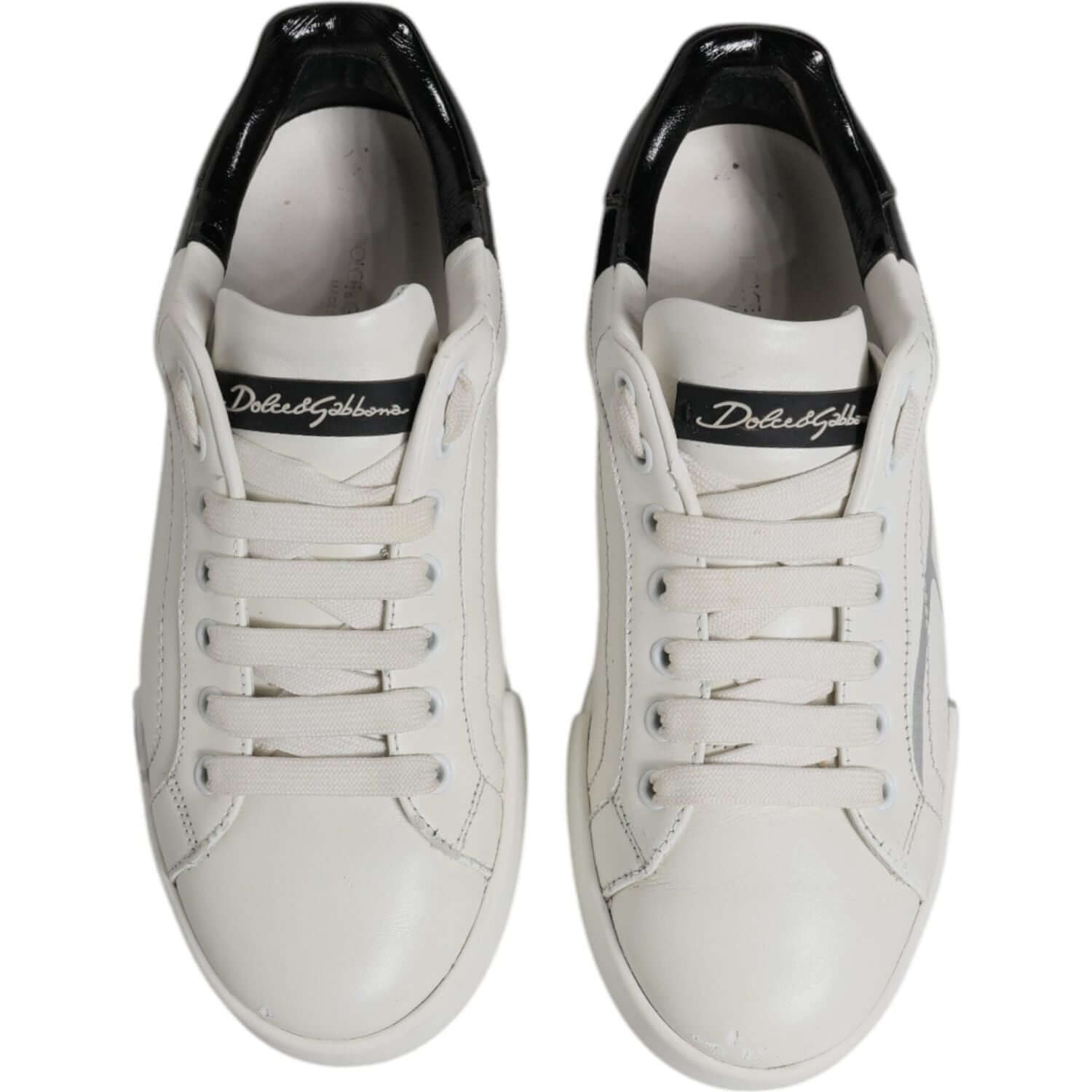 Dolce & Gabbana White Black Logo Portofino Men Sneaker Shoes