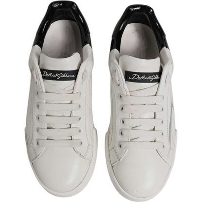 Dolce & Gabbana White Black Logo Portofino Men Sneaker Shoes